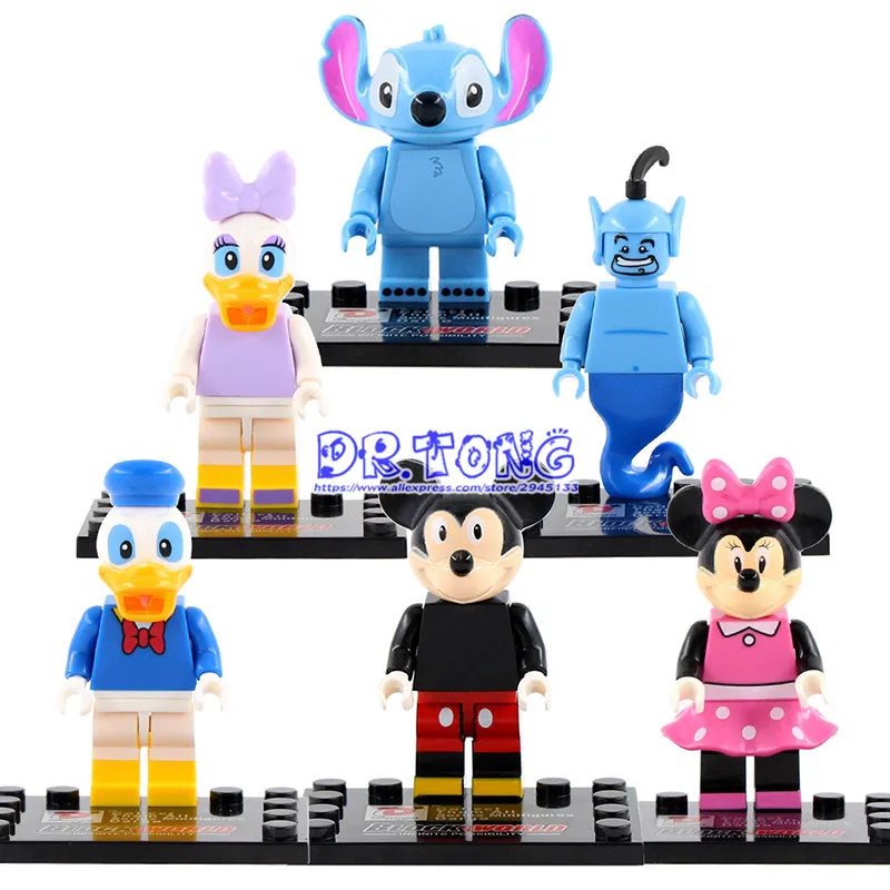 

DR.TONG Cartoon Mini Mickey Mouse Minnie Donald Duck Daisy Stitch Lamp Genie Figures Building Blocks Bricks Children Toys D892