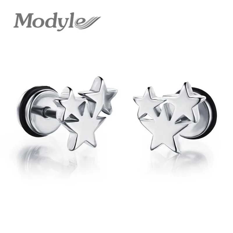

Modyle New Fashion Accessories Three Star Gold-Color Stainless Steel Stud Earring Vintage Charm Jewelry For Men Women