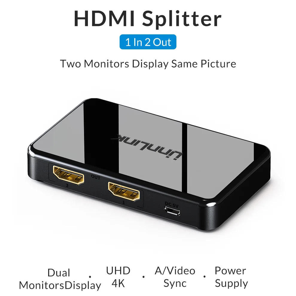 Unnlink HDMI сплиттер 1x2 UHD4K FHD1080P@ 60H 3D 1 в 2 выход для компьютера Smart Светодиодный ТВ приставка MI 3 xbox one проектор PS4 монитор