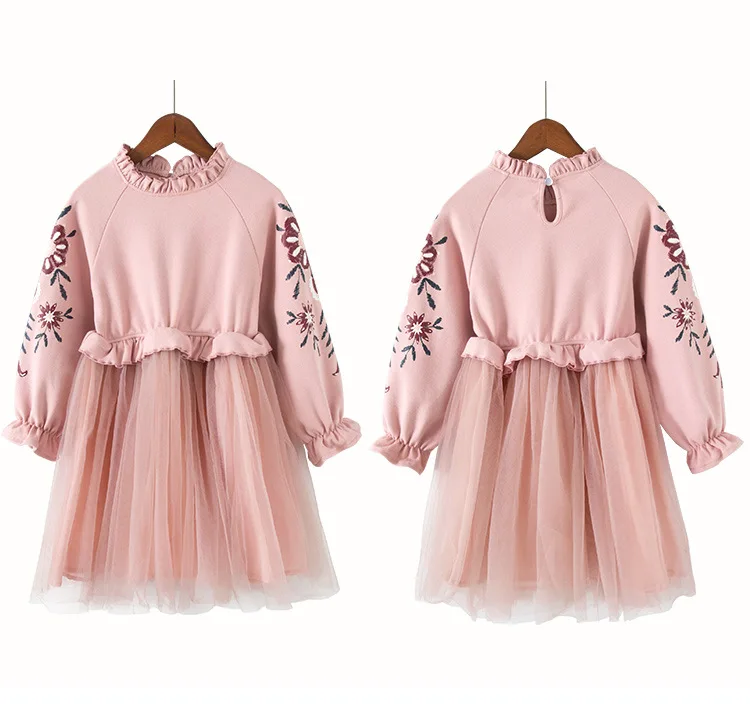 Детское осенне-зимнее качественное платье с длинными рукавами красного/розового цвета с цветочным принтом повседневное модное платье-пачка для девочек от 3 до 12 лет