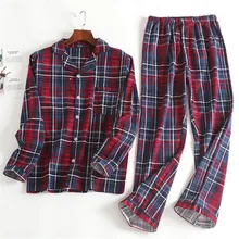 Мужская весенне-осенняя домашняя пижама с длинными рукавами, хлопок, красная пижама клетчатая, брюки, домашний костюм, Мужская одежда для отдыха, Ds50305