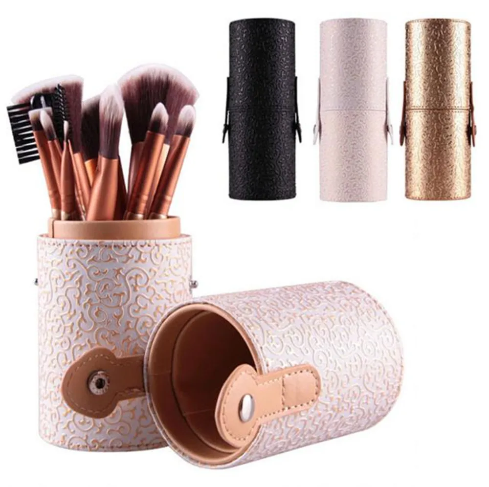 

Hot 12pcs/set Makeup Brushes Cosmetic Set Eyeshadow Blusher Tools With Leather Cup Holder Case brochas pinceis maquiagem 7.21