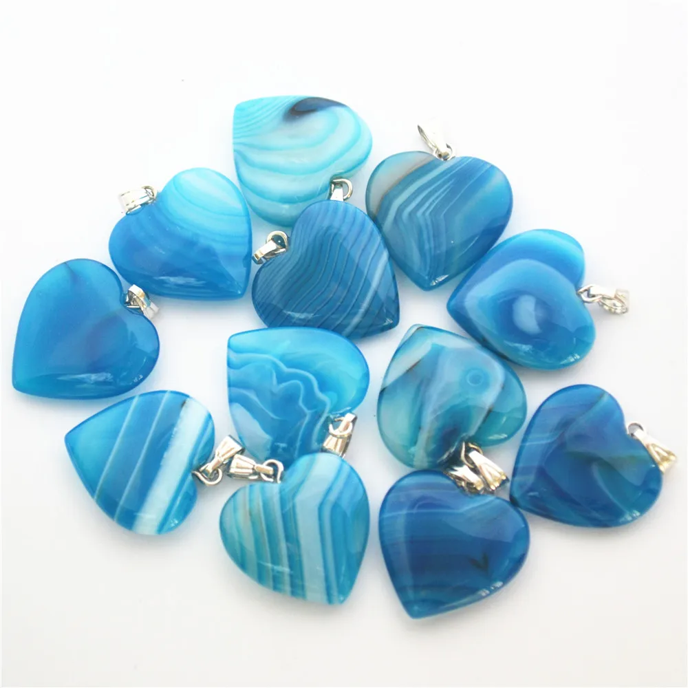 Лидер продаж! Натуральный камень синий оникс Агаты Кулоны в форме сердца подвески и Цепочки и ожерелья Для женщин для Модные украшения делая 36 шт