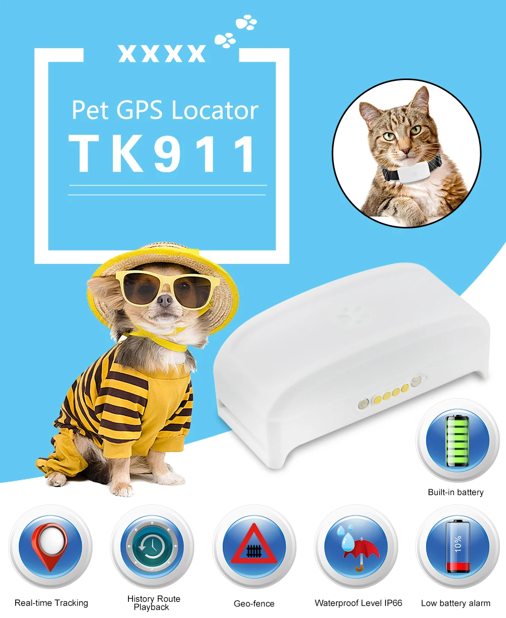 GPS Tracker TK911 Mini Pet Tracking Device GPS WIFI Locator Waterproof 400hours Standby Time Free Lifetime App Web Tracking track a cell phone location for free