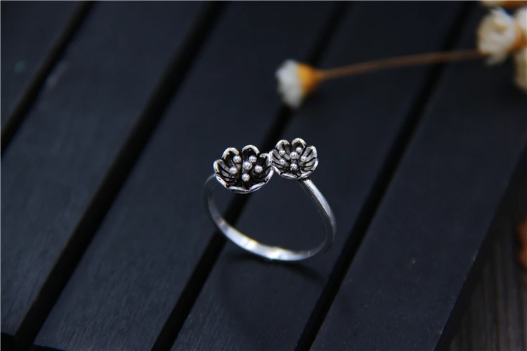 C& R 925 пробы, серебряные кольца для женщин, цветы, тайское серебро, Винтажное кольцо ручной работы, хорошее ювелирное изделие, размер 5-8, регулируемое