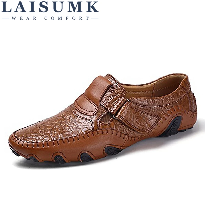 

LAISUMK Luxury Brand Design Slip On Loafers Men Casual Shoes Genuine Leather Moccasin Boat Walking Shoe Flat Oxford Men Sneaker