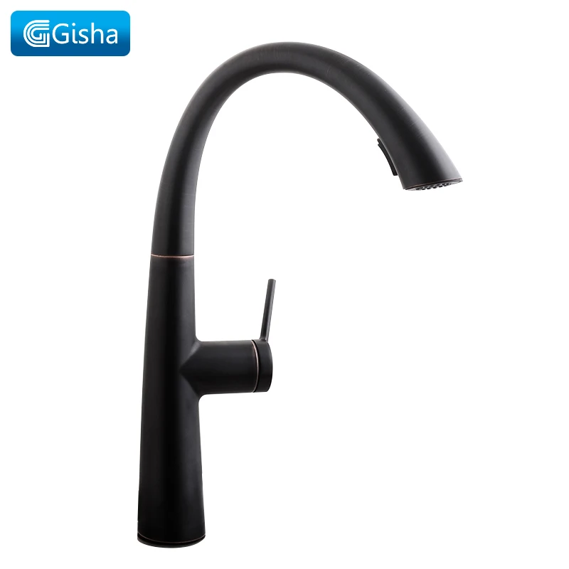 

Gisha Kitchen Faucet Spring Design Fixed Swivel Spout Single Handle Tap Pull Out Spray Sink Push Button Pull Down Faucets