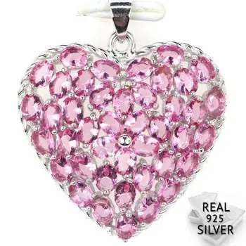 

Guaranteed Real 925 Solid Sterling Silver 5.4g Big Heart Real Red Ruby SheType Gift For Ladies Pendant 34x30mm
