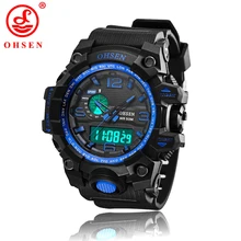 Hombres Deportes Relojes Chronograph Alarm Impermeable LED Relojes de pulsera de Cuarzo OHSEN Marca De Plástico Correa relogio masculino AD1606
