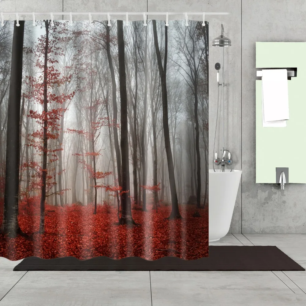 

3D Forest Trees Printed Shower Curtains Bathroom Curtain Frabic Waterproof Polyester Bath Curtain With Hooks