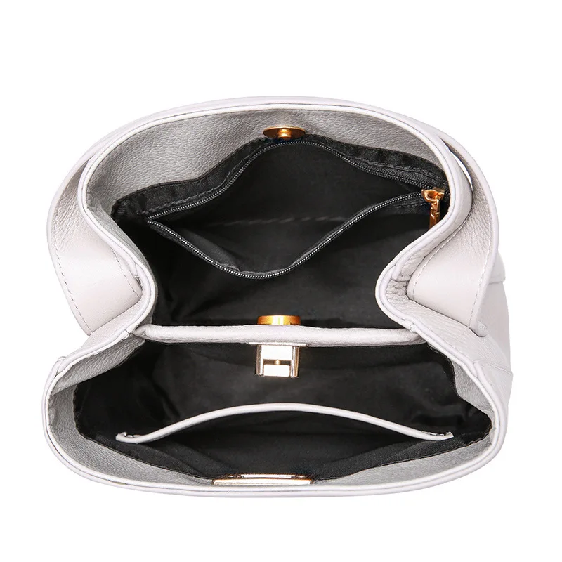 Elegant and refined solid color lychee leather female bucket bag large capacity lock and open the door of women leather handbags