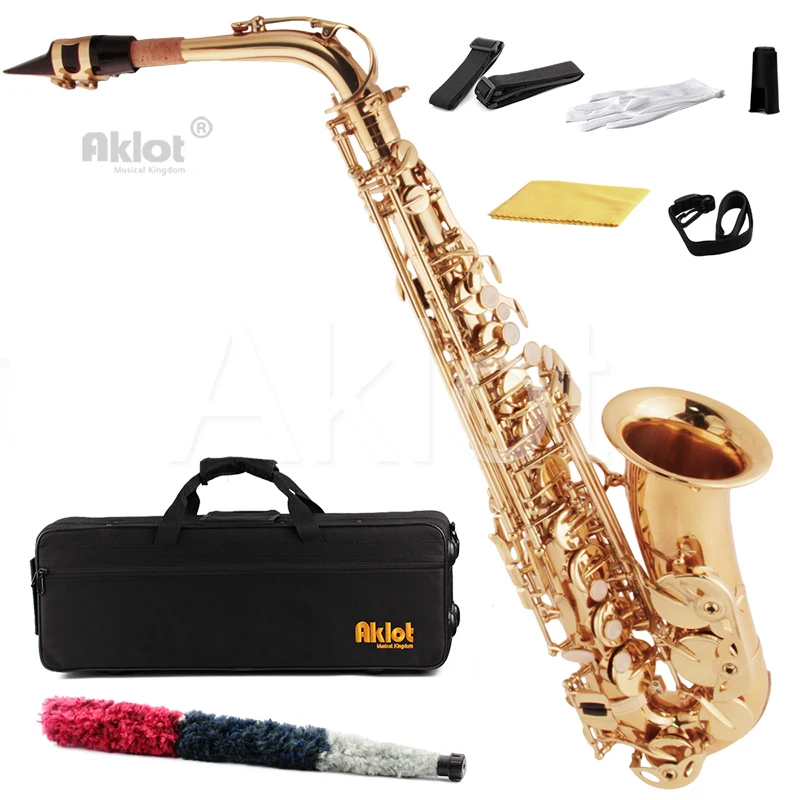 Aklot Gold Eb Beginner Alto Saxophone Sax Brass Body Chromatic Tuner