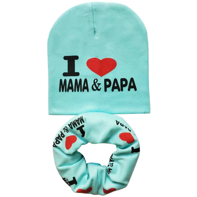 Green MAMA PAPA set Новая осенне-зимняя детская шапка, комплект для мальчиков и девочек, шарф на шею, весенний теплый шейный платок, детские вязаные шапки, комплекты, хлопковая детская шапка, шарф - Цвет: Green MAMA PAPA set