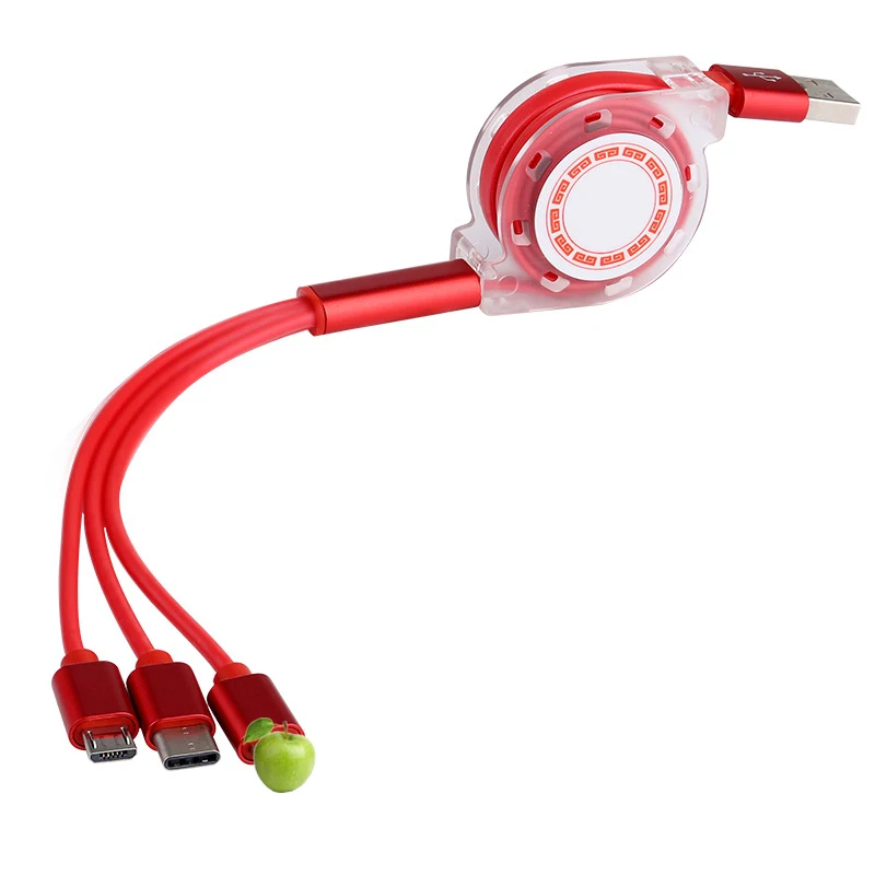 USB кабель 3 в 1 2.4A для быстрой зарядки Регулируемый iPhone 8 7 6 Android Micro lightning Type C