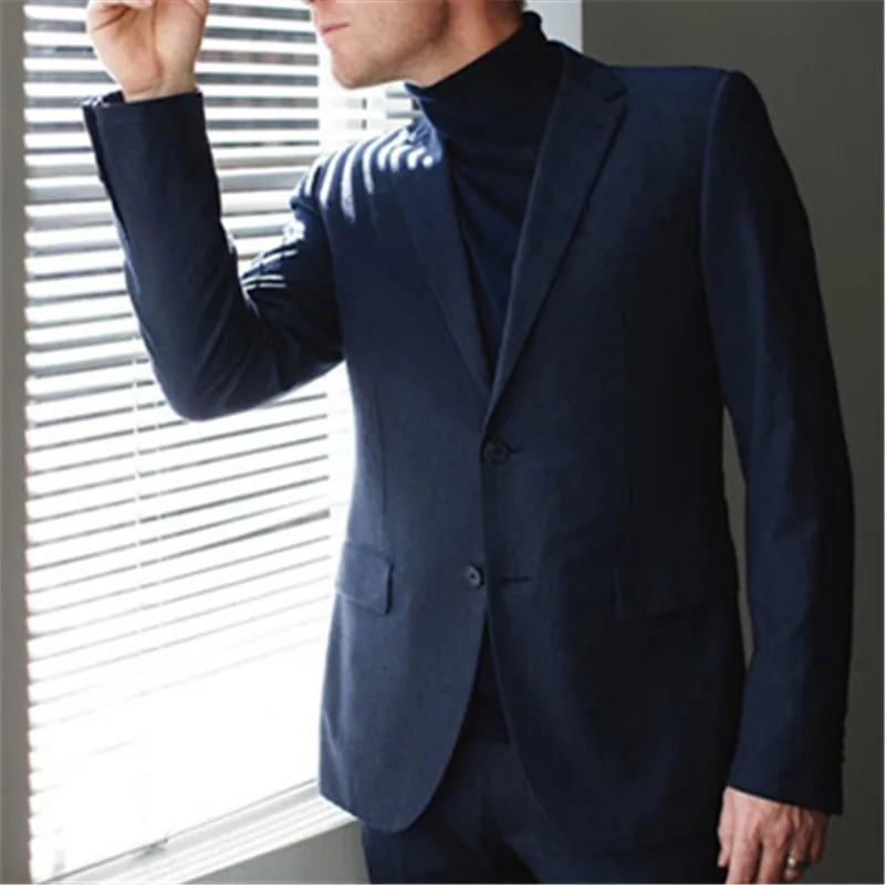 Navy Blue Latest Coat Pant Designs Men Suit 2 Pieces(Jacket+Pants+Tie ...
