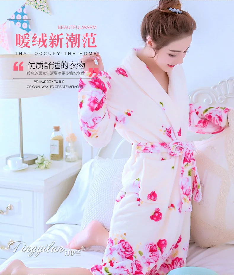 Халат женский длинный кавайный халат для подружки невесты мягкий теплый трендовый халат корейский стиль Женская ночная рубашка до колена с принтом s элегантная