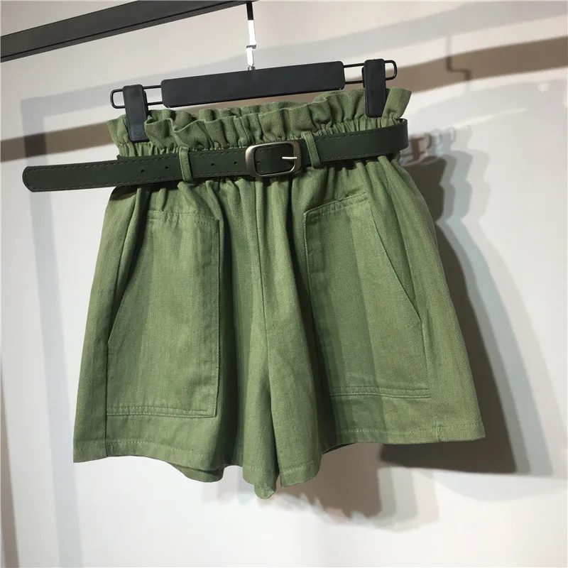 2018 Новый лето-осень модные эластичные пояса Шорты с высокой талией Для женщин Винтаж широкие брюки Шорты тонком лук женские Шорты
