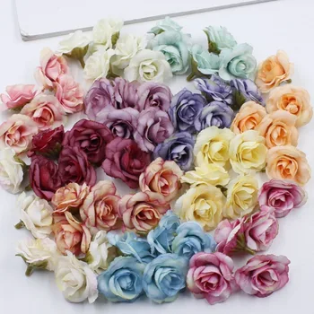 

30 pcs 4cm Silk Rose Artificial Flower Wedding Leaves Decoration Items Wreath DIY Handicraft Flowers Fake Simulation Cheap