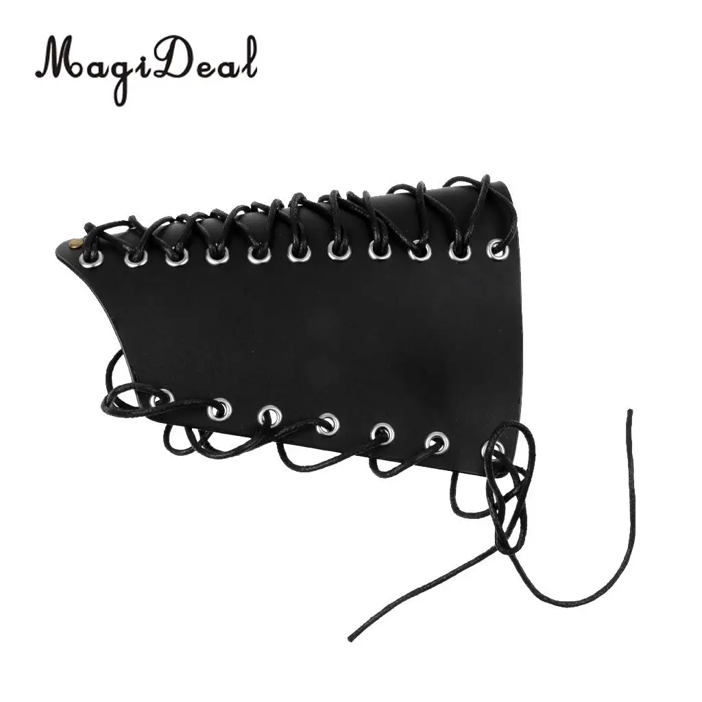 MagiDeal Black/Brown Lace-up Cow Leather Archery Arm Protector Guard Bow Shooting Arm Armband Equip for Traditional Bow Longbow