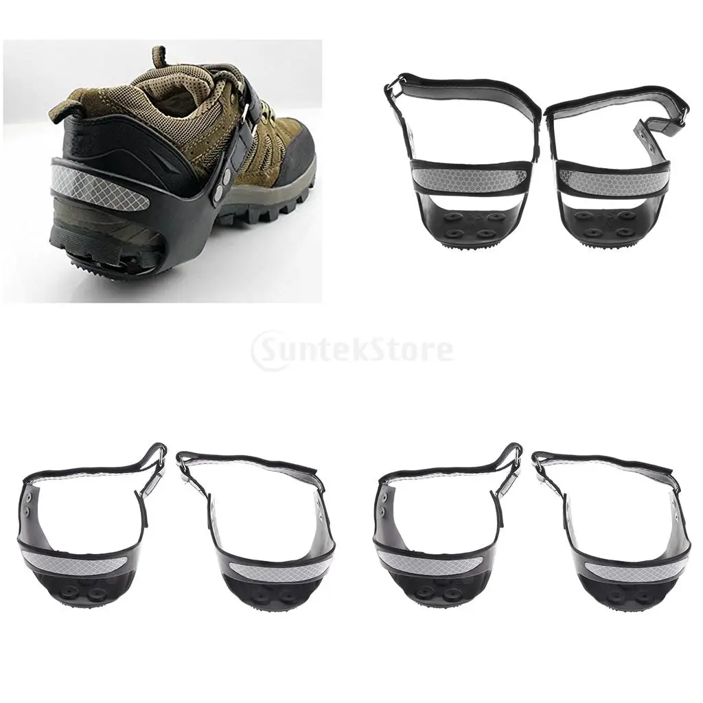 Reflective Ice Snow Grips Shoes Boots Spikes Crampon Over Heel Traction Cleats for Winter Walking, Jogging, Climbing and Hiking