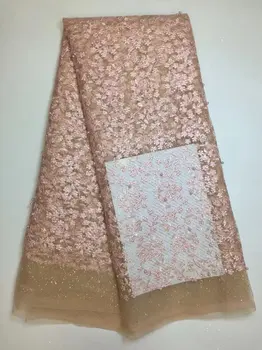 

Beautifical African flower tulle lace fabric with beads african french lace fabric nigerian lace fabrics 5yards for party MY0800