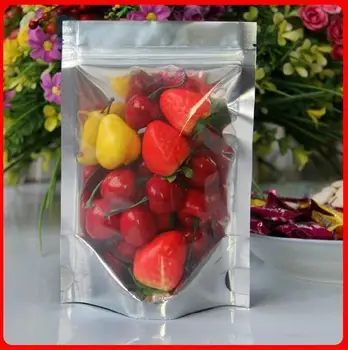

10x15cm Recloseable Stand translucent aluminium zip Lock bag Silvery Metallic Aluminum plastic pouch zipper Grip Seal for food