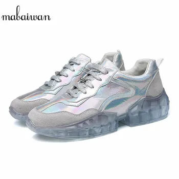 

Mabaiwan 2019 Fashion Casual Women Shoes Espadrilles Sports Sneakers Breathable Transparent Platform Shoes Woman Lace Up Flats