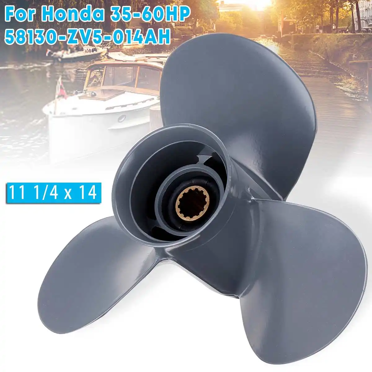 

Auzan 11 1/4 x 14 Marine Outboard Propeller For Honda 35-60HP 58130-ZV5-014AH Aluminum Alloy Gray 13 Spline Tooth 3 Blades