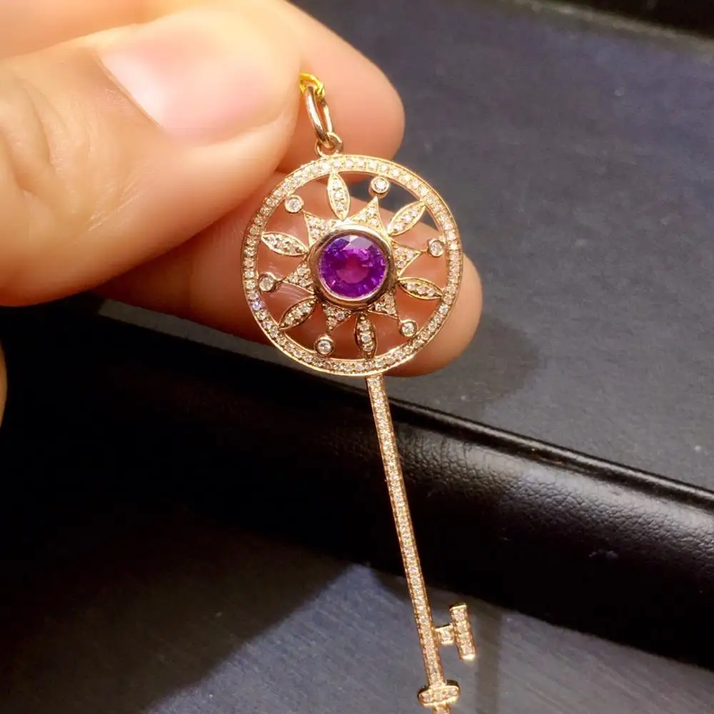 

Sapphire Pendant Pure 18 K Gold Jewelry Blue to Purple Sapphire 0.96ct Gemstones Pendants for Women Fine Necklaces