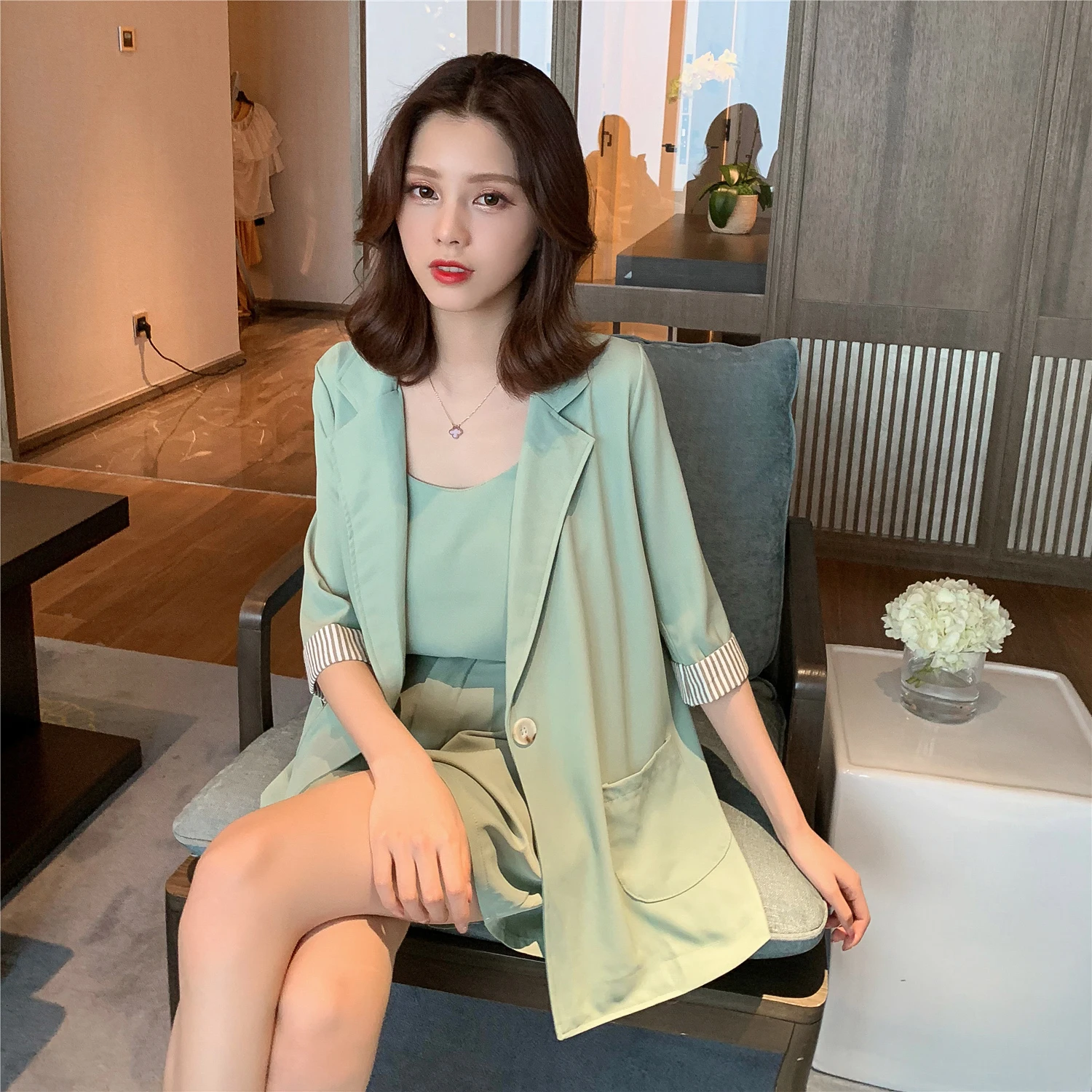 2019 шикарный Летний Новый Женский блейзер короткие штаны костюм корейский стиль