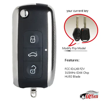 

KEYECU Modifed Bentley Style Folding Flip Remote Key Fob 3 Button for BMW All Models 1995-2005 315/433MHz ID44 HU92 Uncut Blade