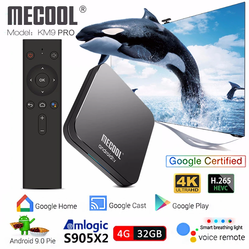 Mecool KM9 S905X2 Android ТВ Box 4 Гб DDR4 32 GB 2,4G/5G Wi-Fi Голос Управление Smart Декодер каналов кабельного телевидения 4 K Android 8,1 Мультимедийный проигрыватель с