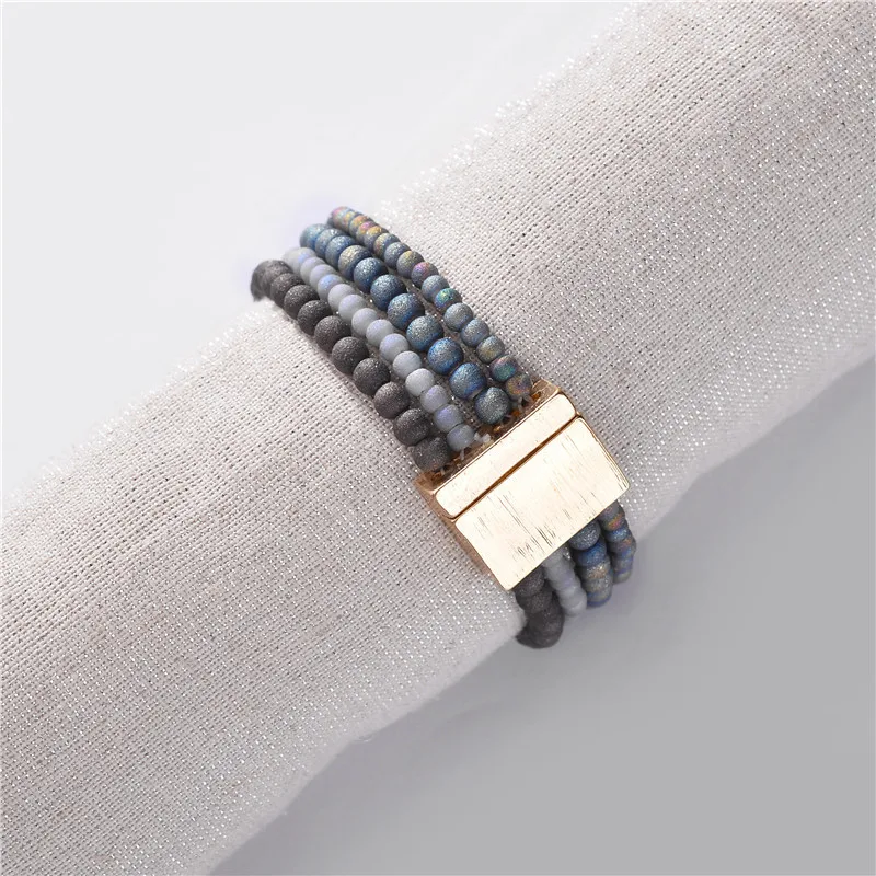 

3Colors Multilayer Alloy Metal Charms Bracelet Natural Stone Beads Bracelet Fashion Brand Women Jewelry Party Dating Gift