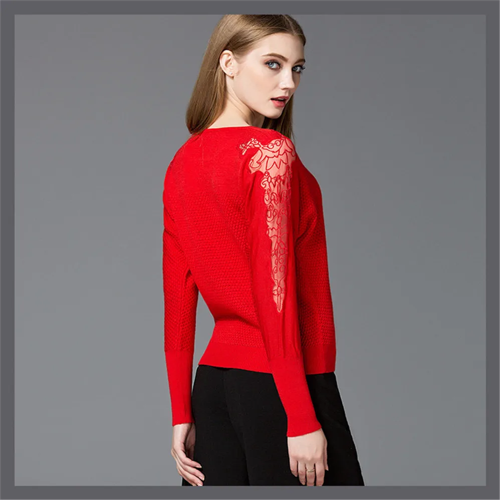 Autumn Lace sleeve Sweater T shirt for women 2017 knitted pullover sweater T shirt Women winter warm knitting sweater shirt (3)