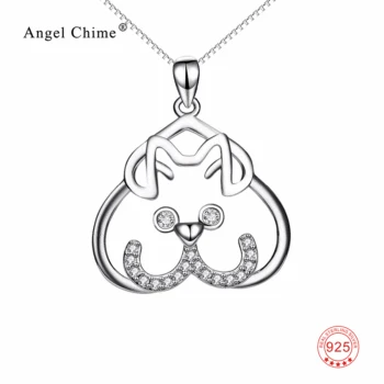 

Puppy Dog Head Crystal Pendant 925 Sterling Silver Love Heart Shape Charm Choker Necklaces Collier Kolye Fashion Women Jewelry