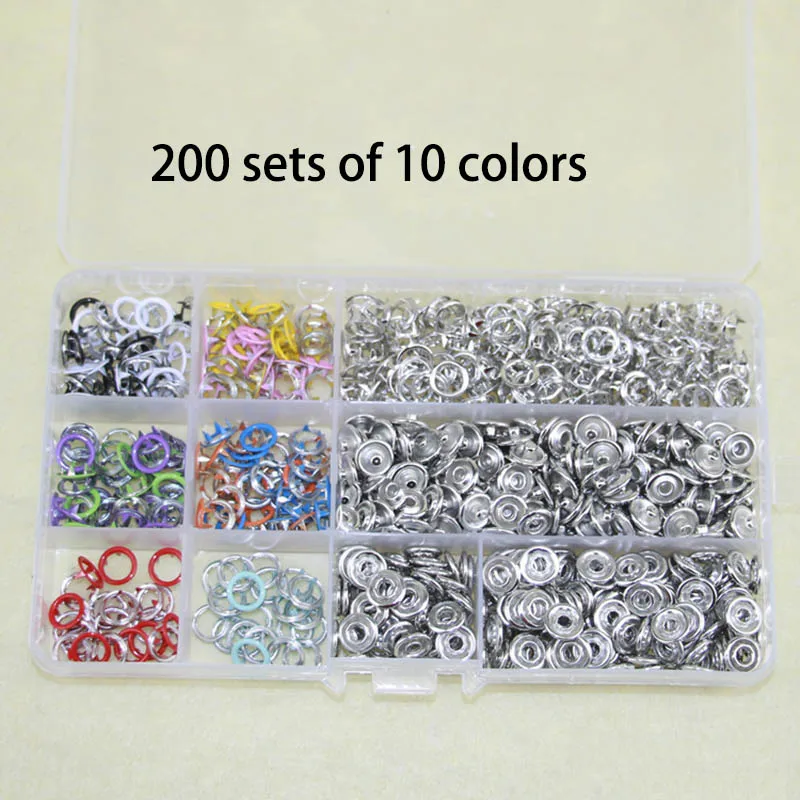 100/150/200 наборы из 9,5 мм металлической кнопки полые пряжки металлические кнопки с пятью когтями 10 цветов+ инструменты для установки плоскогубцы - Цвет: 200set