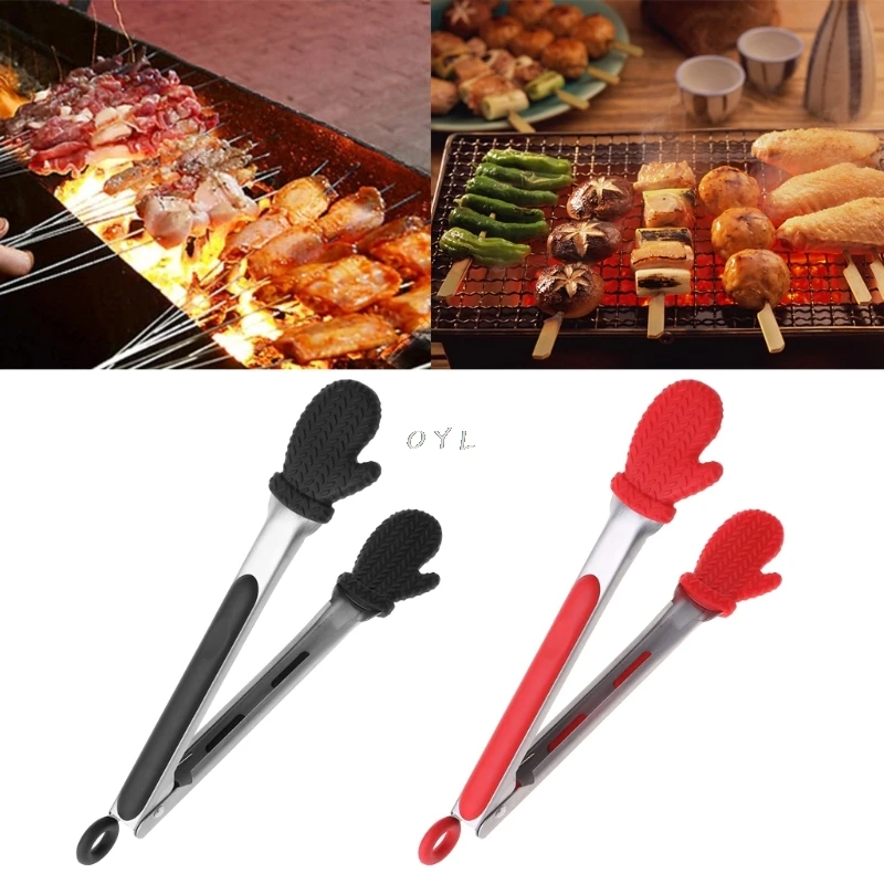 

Stainless Steel Tongs Food BBQ Salad Non-slip Clip Clamp Serving Kitchen Tools Kitchen Cooking Rotisseries Accessory Red