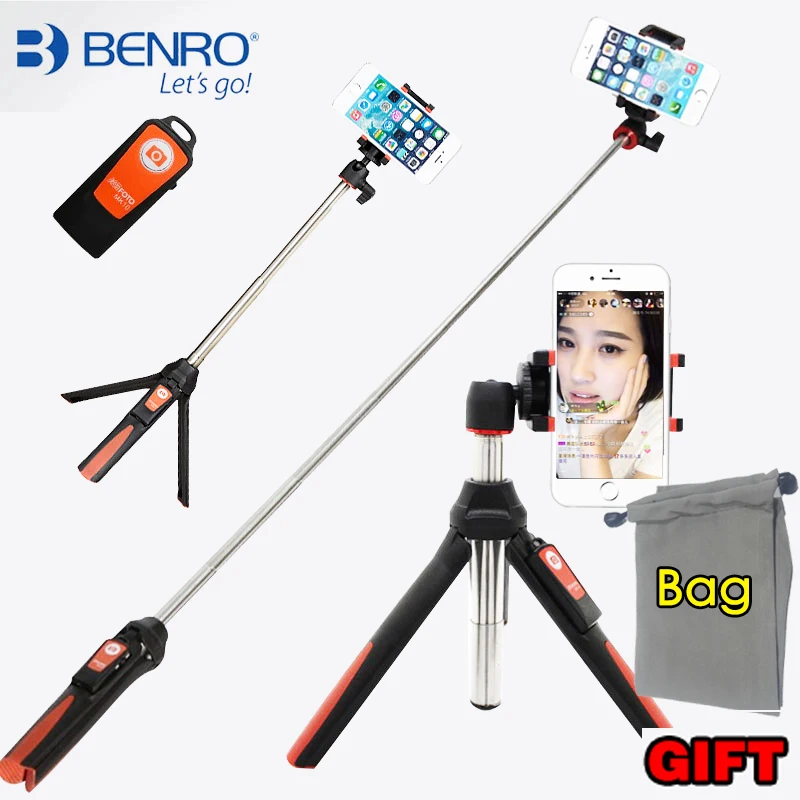 BENRO MK10 Handheld mini Tripod for Phone 3 in 1 Self portrait Monopod Selfie Stick with