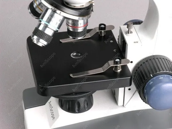 AmScope M150C-PS10 Compound Monocular Microscope Includes Set of 10 Prepared Slides 40x-1000x Magnification Brightfield WF10x and WF25x Eyepieces Plain Stage Coaxial Coarse and Fine Focus 110V Single-Lens Condenser LED Illumination 