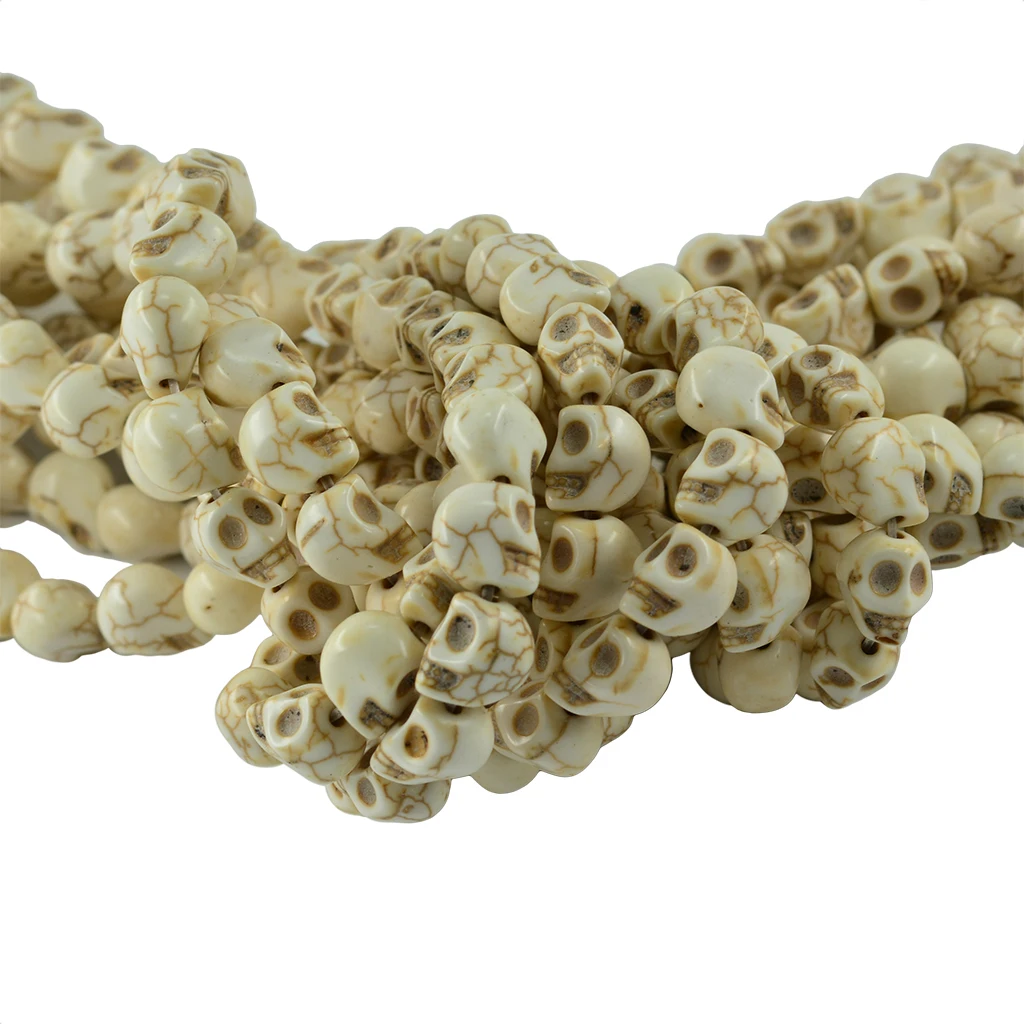 1 Strand White Howlite Turquoise Carved Skull Spacer Beads  8x6 mm  52pcs