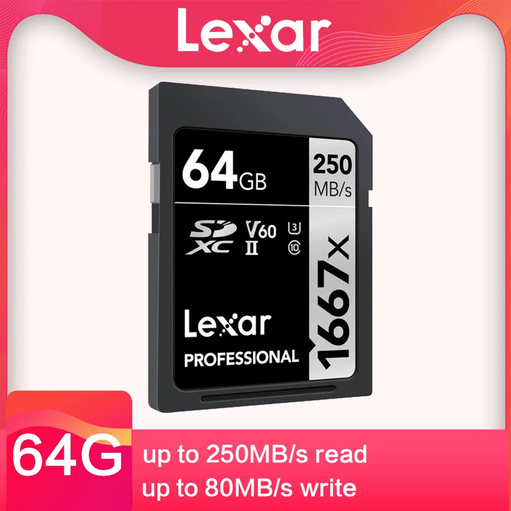 Оригинальная SD карта Lexar 1667X250 Мб/с 65 ГБ 128 ГБ 256 ГБ SD класс 10 UHS-II U3 SDHC SDXC карта памяти камеры