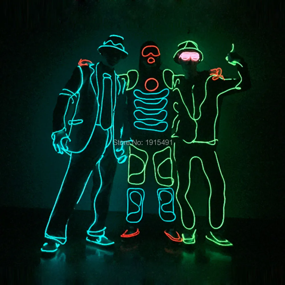 Led Light Up EL Concert Suits Nighttime Led Rope DJ Fluorescent Clothes Machael Jackson Design Clothes New Year Party Lights