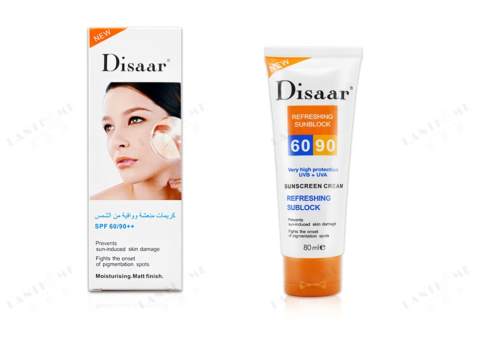 Солнцезащитный крем для лица Disaar Sunblock bb крем Spf90 отбеливающий солнцезащитный крем открытый пляж безопасный Бесплатный радикальный Мусорщик антиоксидант 80 мл