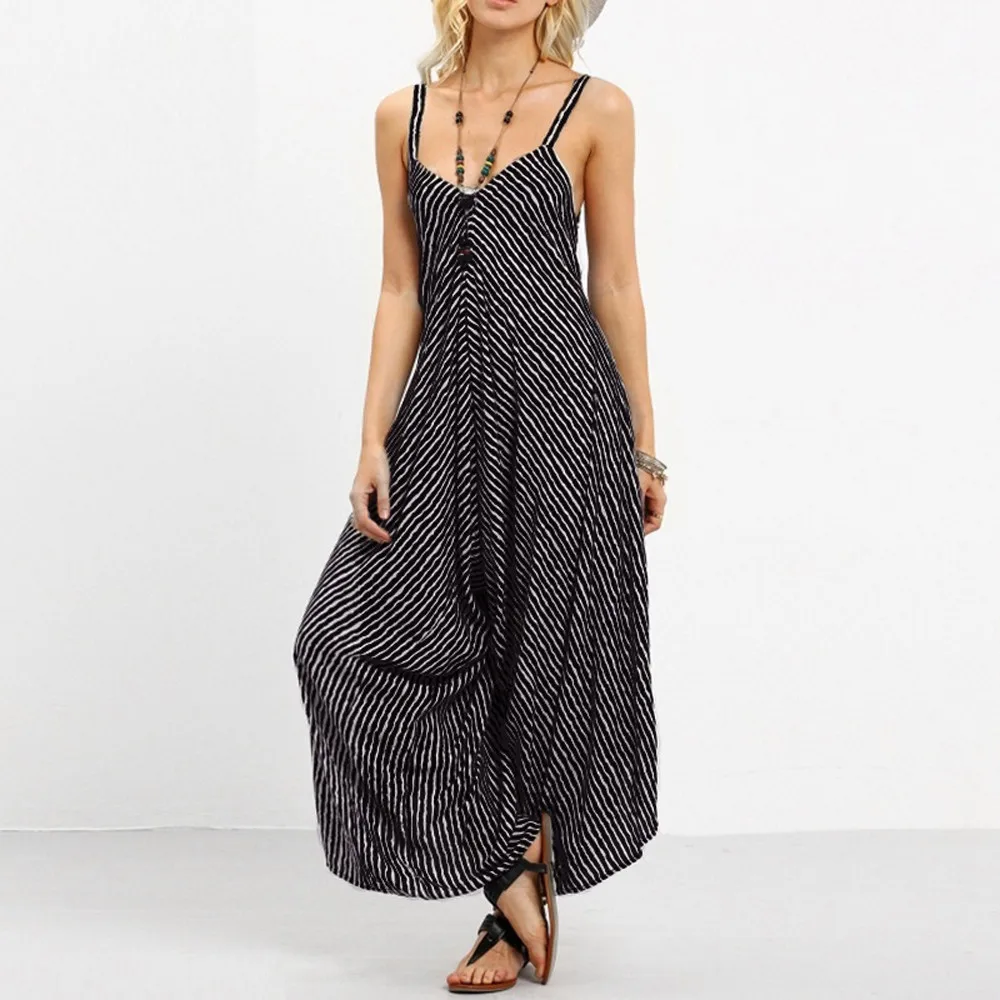 

Jumpsuit For Women 2019 Strappy V Neck Bandage Loose Striped Playsuits Summer Sleeveless Ladies Jumpsuits Long Trousers 19MAY30