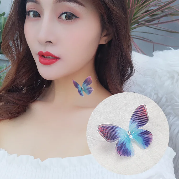 

2019 New Korea Diamond Butterfly Elf. Choker Necklace Female Romantic Holiday Style Transparent Fishing Line Necklace