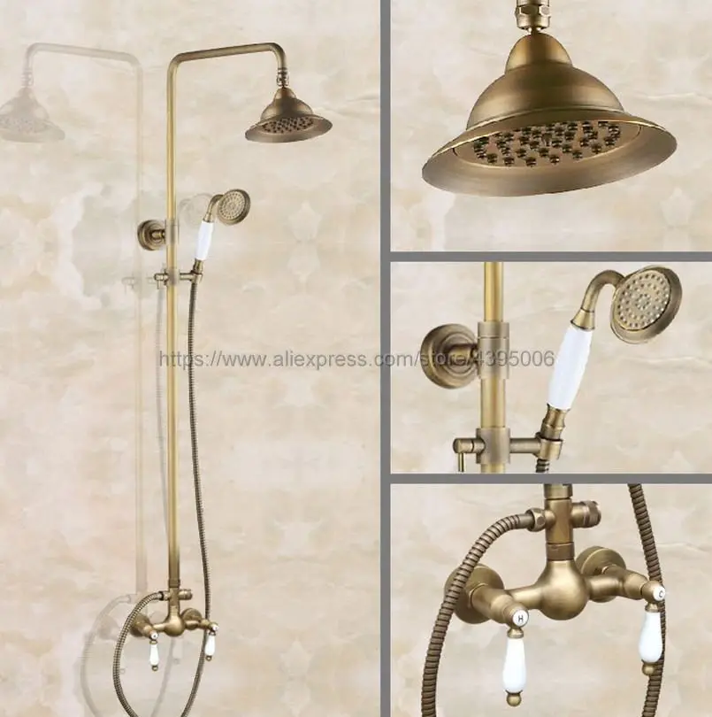 Antique Brass Bathroom Shower Faucet Bath Faucet Mixer Tap With Hand Shower Head Set Wall
