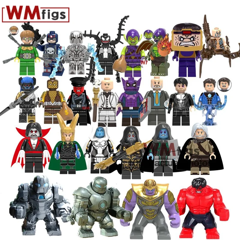 

Super Villians Wiplash Modok Venom Green Goblin Punisher Kingpin Hydro-man Thanos Red Hulk Building Blocks Kids Toys Gift