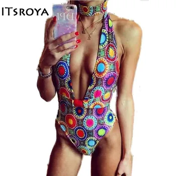 

Itsroya Brand 2017 New Women's Swimming Suit Hanging neck Sexy Bikini Set Solid design chest Swimwear Women Bikini