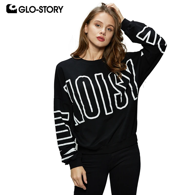

GLO-STORY 2019 New Ladies Modis Spring Letter Batwing Sleeve Pullover Sweatshirts Women Streetwear Tops WPU-8269