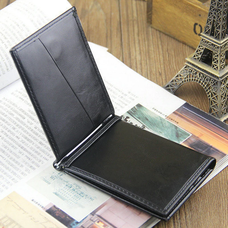 Hot Sale Fashion Men's Leather Money Clip Wallet With Magnet Hasp Credit Card Cash Holder Business Short Designer Purse For Male 4